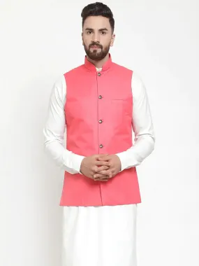 Men Peach Solid Nehru Jacket