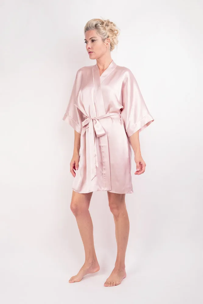 100% Mulberry Silk Kimono Robe - Pink