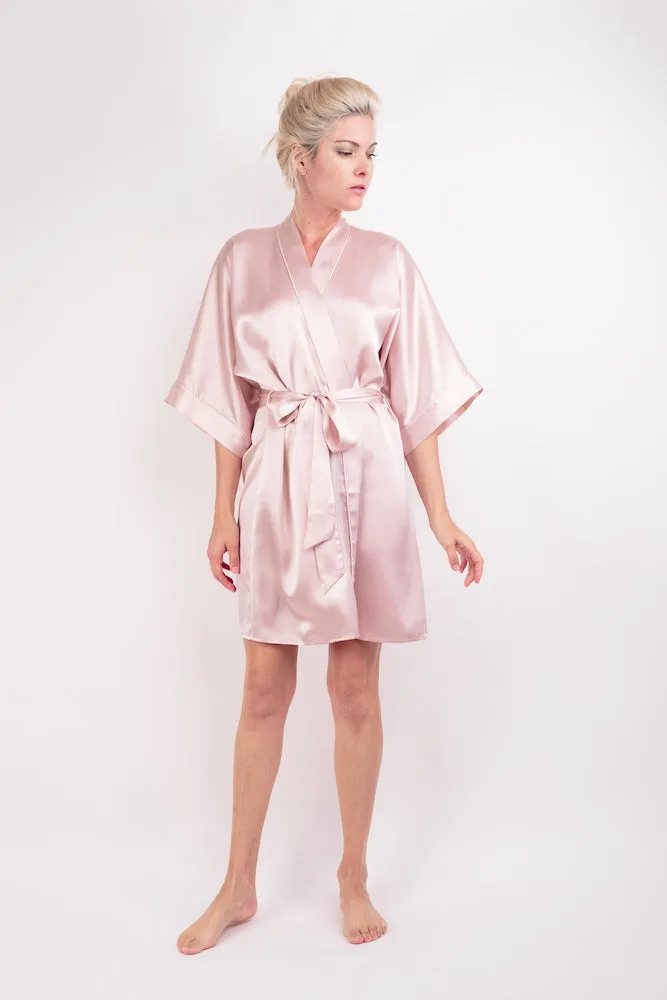 100% Mulberry Silk Kimono Robe - Pink