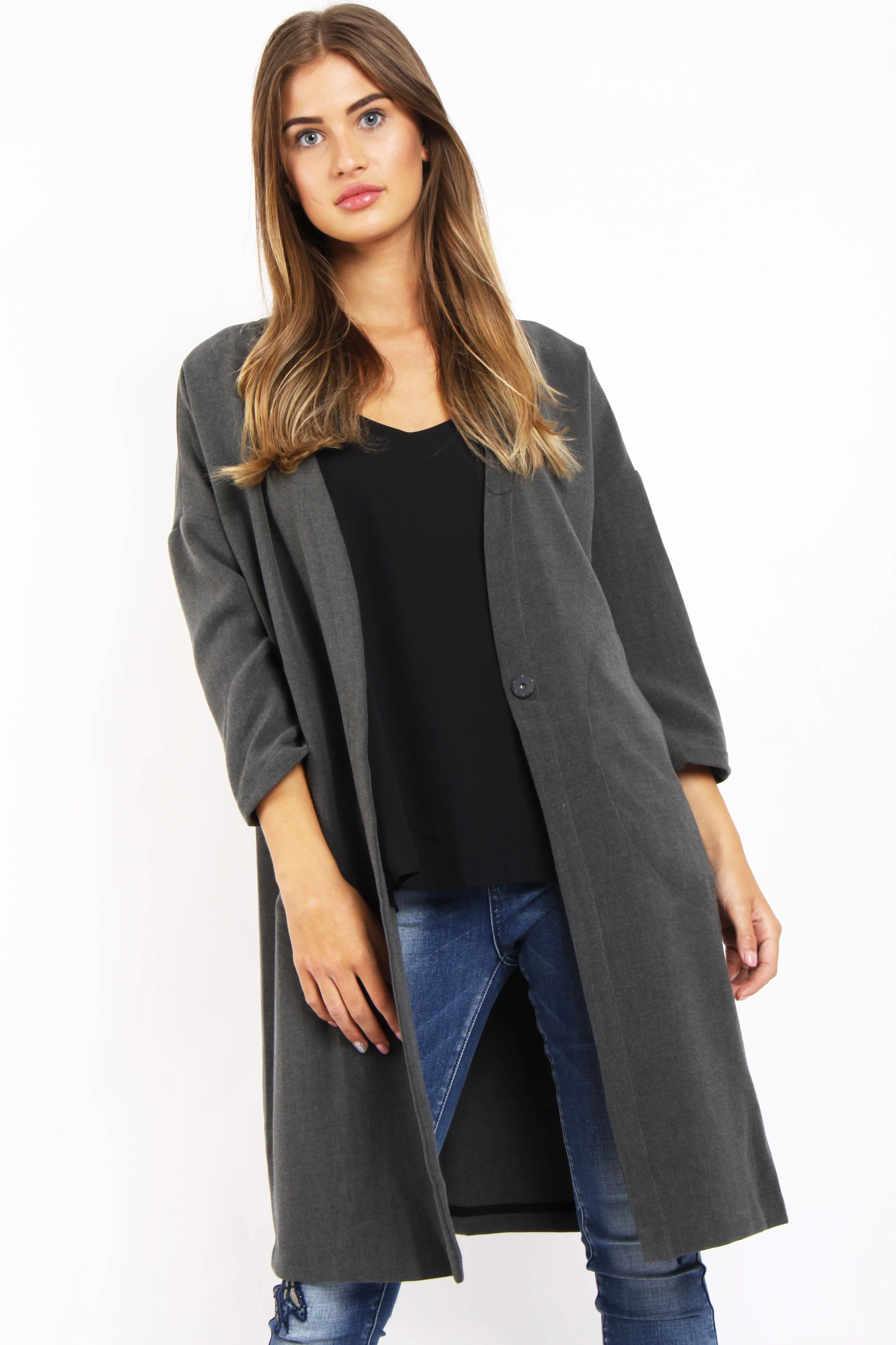 3/4 length Sleeve Longline Blazer Jacket