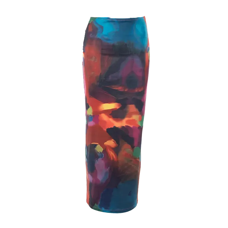 A&A  Tie Dyed Print Mesh Maxi Skirt