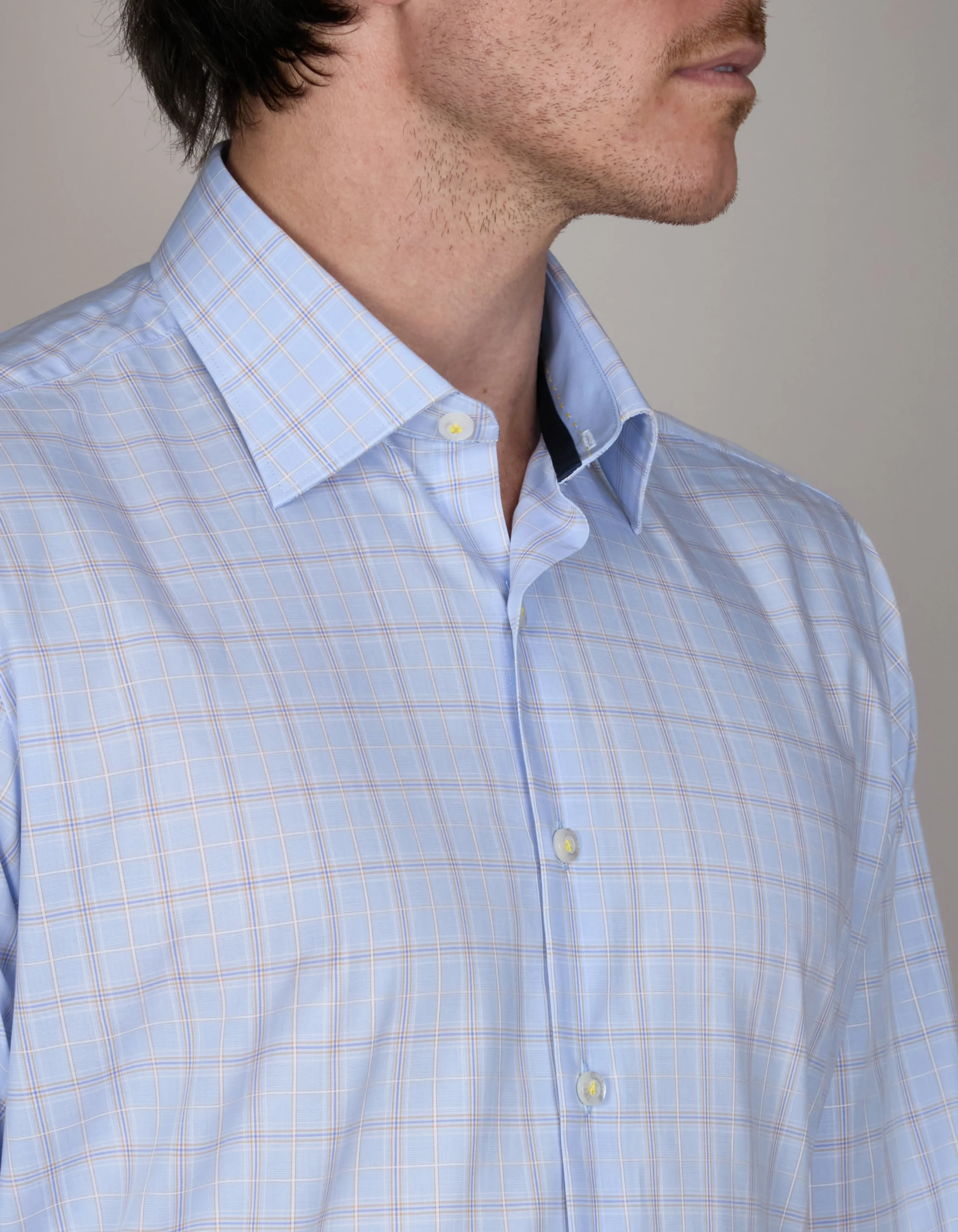 Abelard - Long Sleeve Business Shirt - Check - Sky/Camel