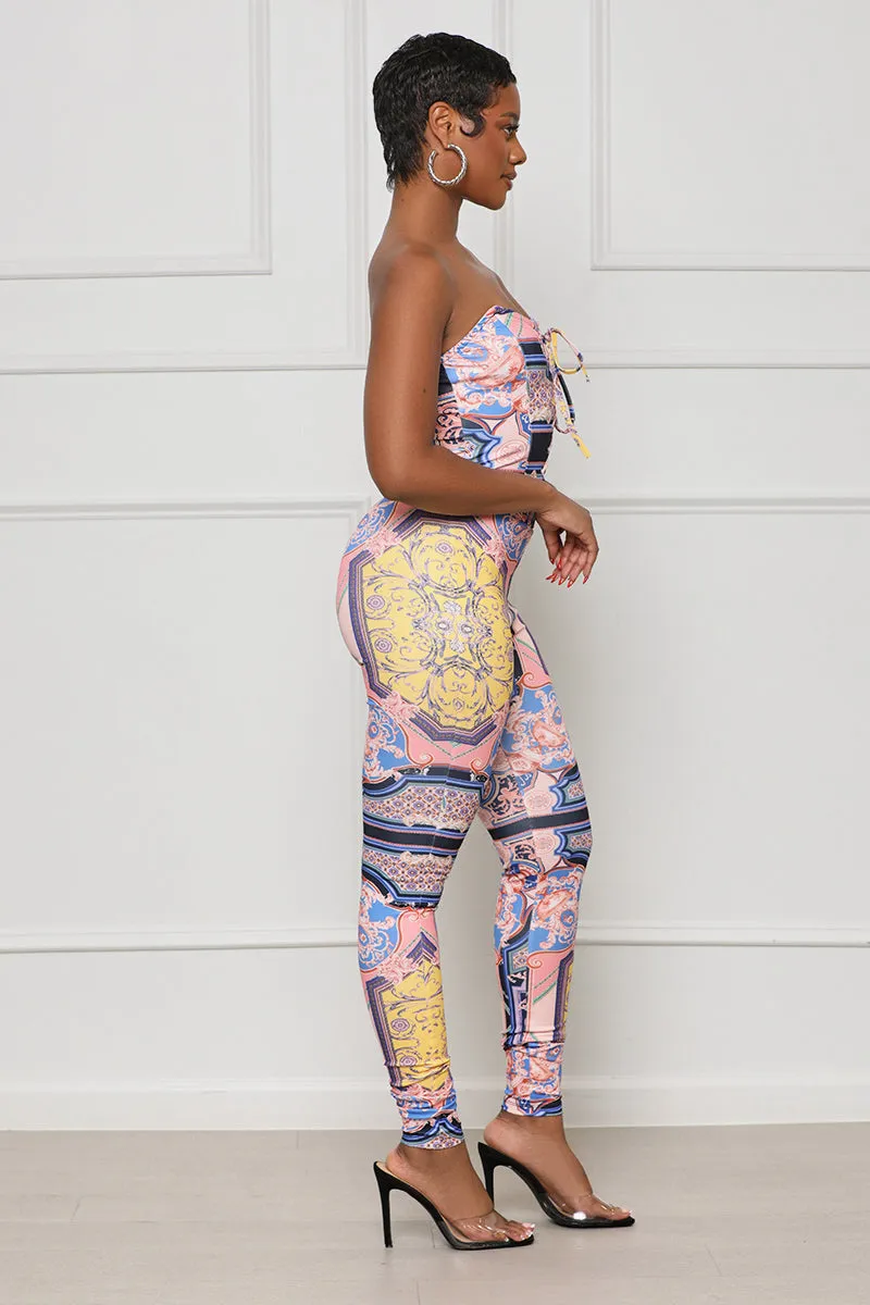 Abstract Corset Jumpsuit (Pink Multi)- FINAL SALE