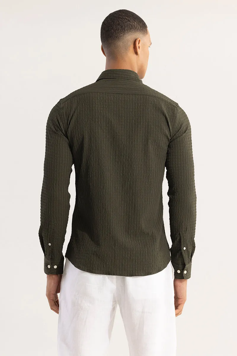 AiryCheck Olive Seer Sucker Shirt