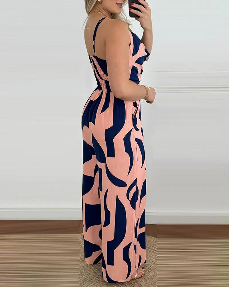 All Over Print Wide Leg Jumpsuit