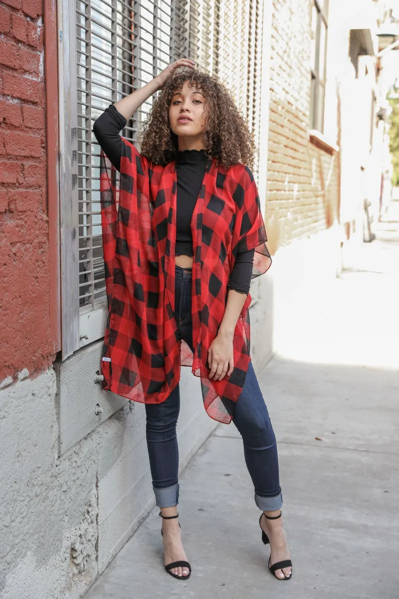 ALMA PLAID PRINTED AIRY DUSTER