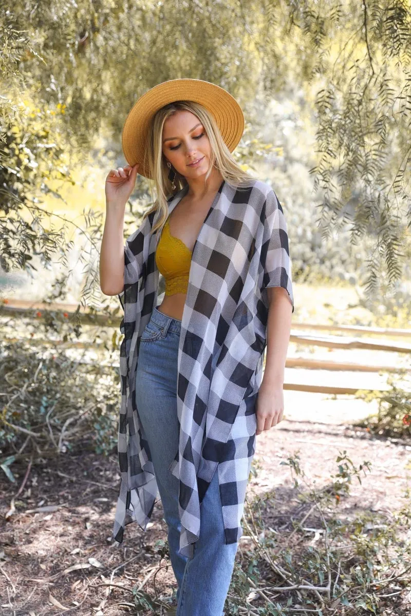 ALMA PLAID PRINTED AIRY DUSTER