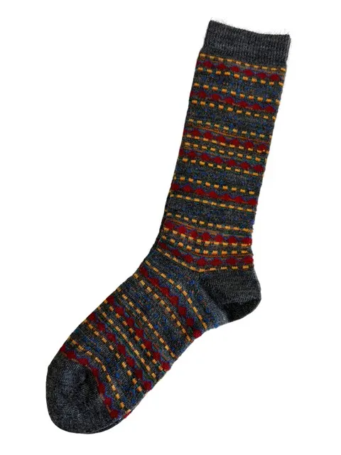 Alpaca Socks in Tribal Stripe Charcoal - Large