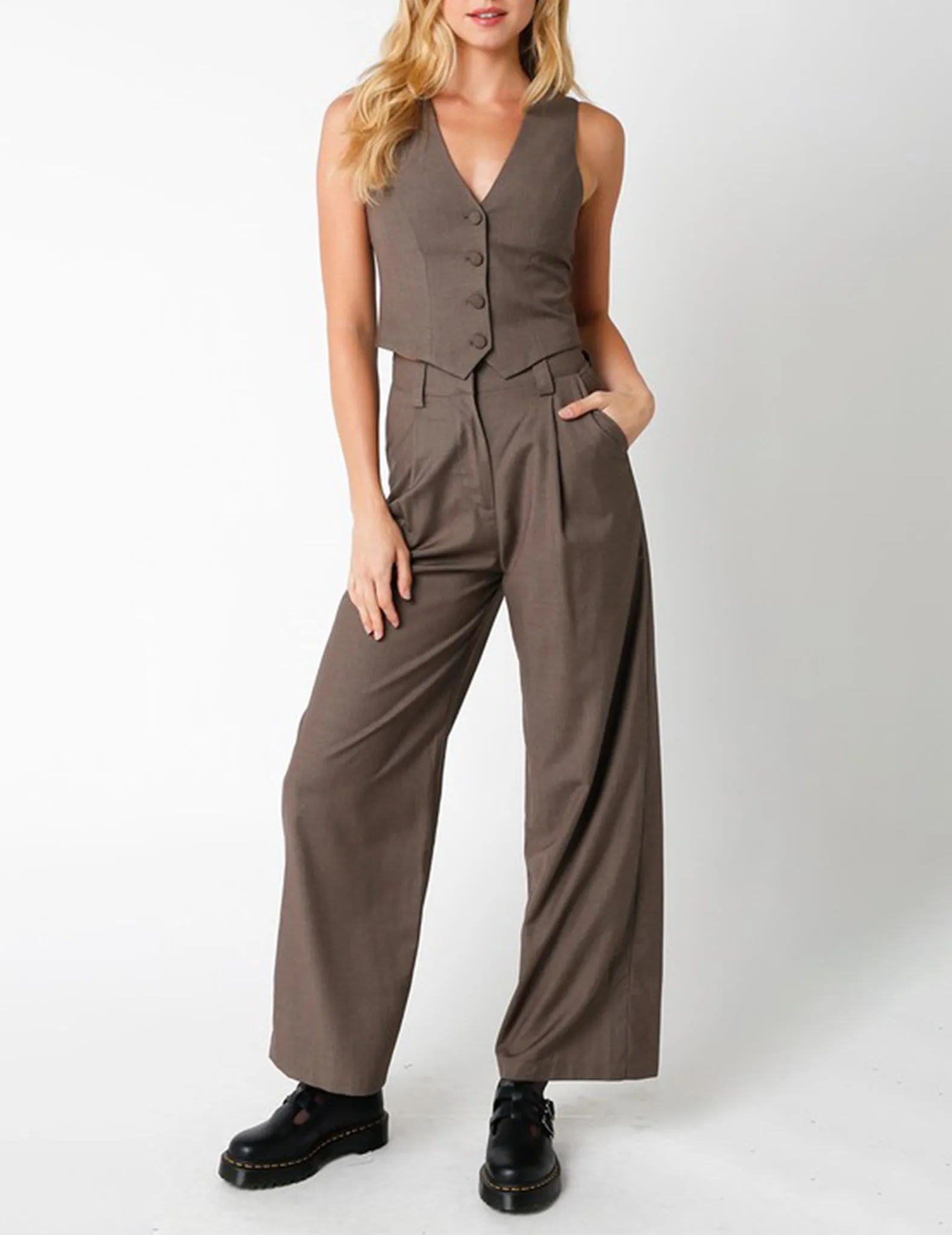 Annie High Waisted Pleated Trouser Pants