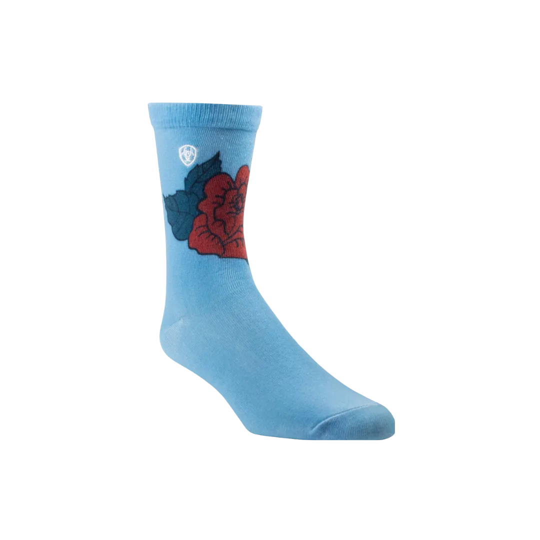 Ariat Women's Bluebird Fanciful Rose Horseshoe Crew Sock