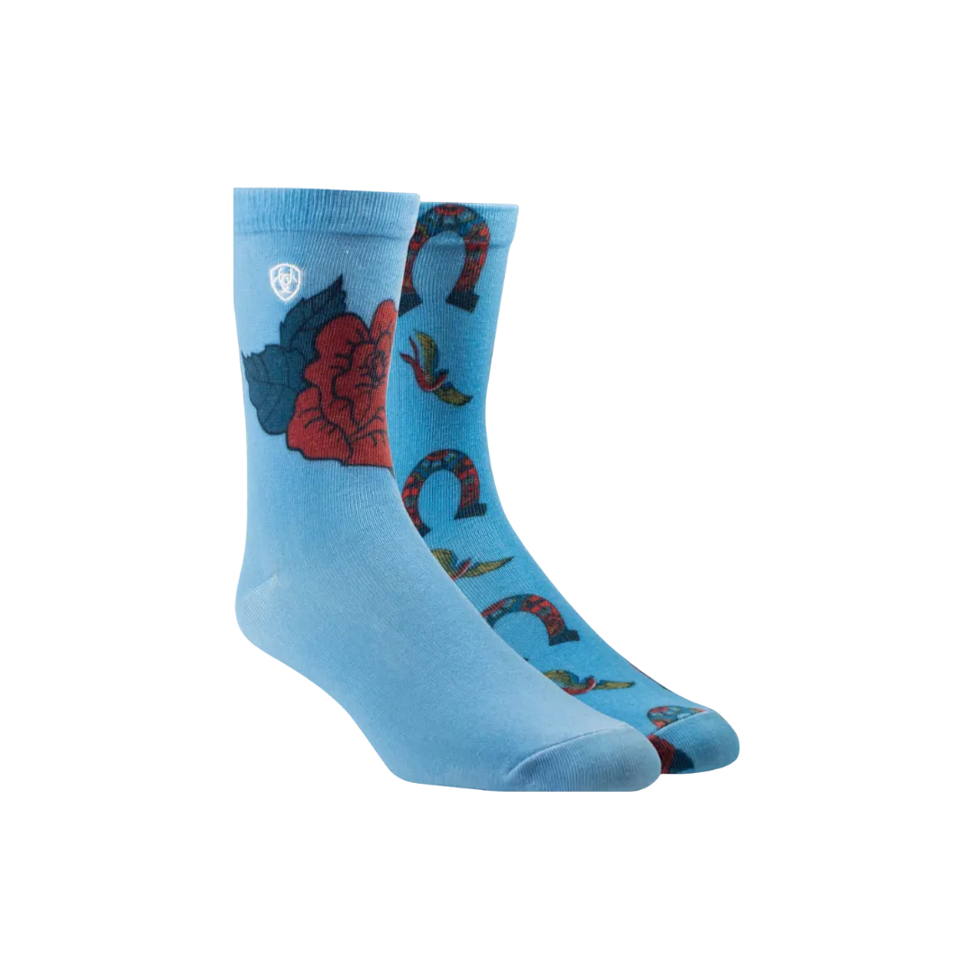 Ariat Women's Bluebird Fanciful Rose Horseshoe Crew Sock