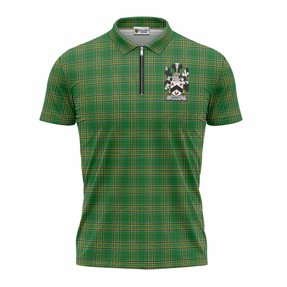 Arnott Irish Clan Tartan Zipper Polo Shirt with Coat of Arms