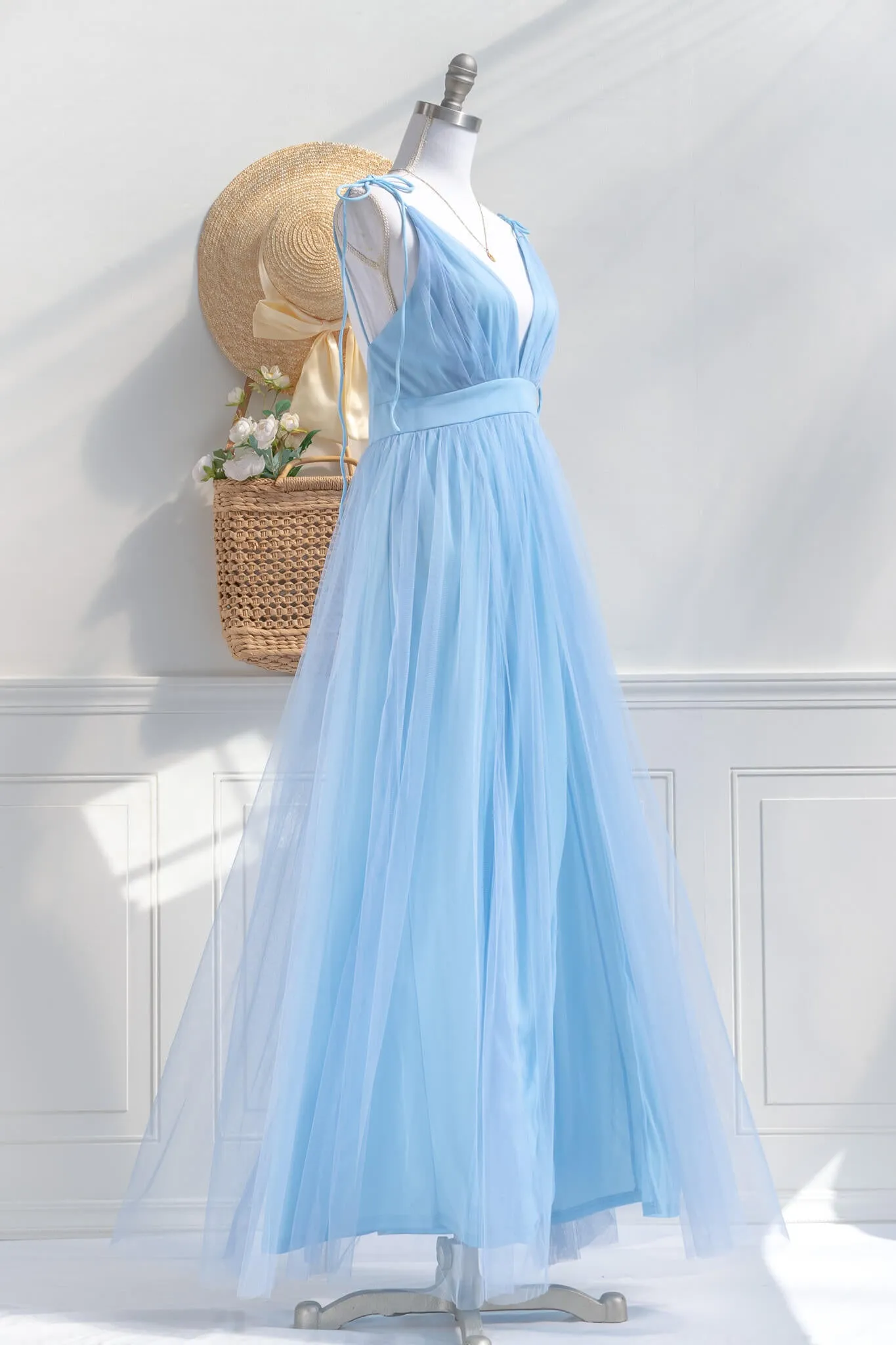 Athena Tulle Maxi Dress - Sky Blue