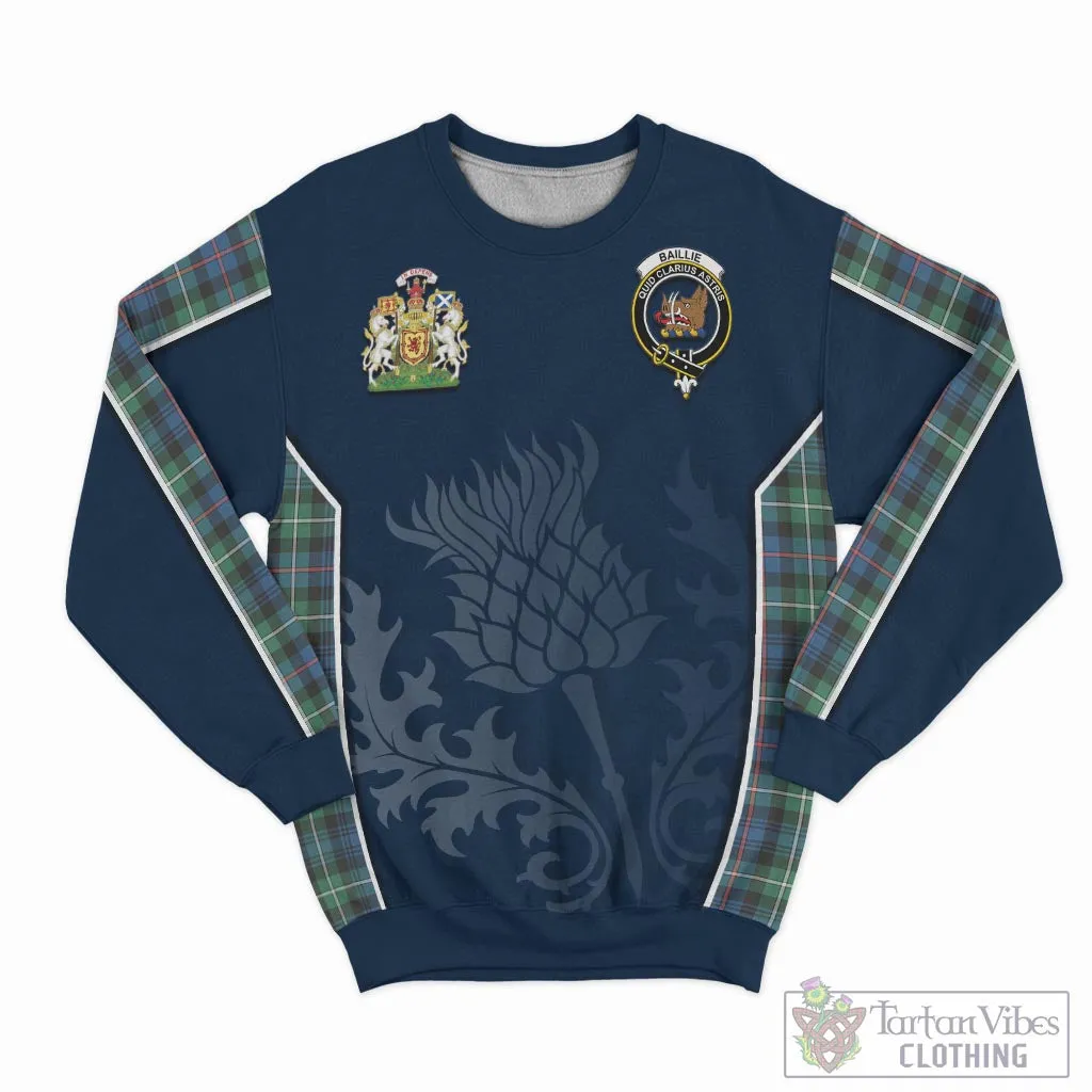 Baillie Ancient Tartan Sweatshirt with Family Crest and Scottish Thistle Vibes Sport Style