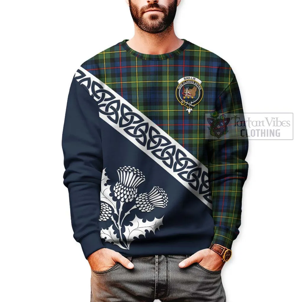 Baillie (Bailey) Tartan Sweatshirt Featuring Thistle and Scotland Map