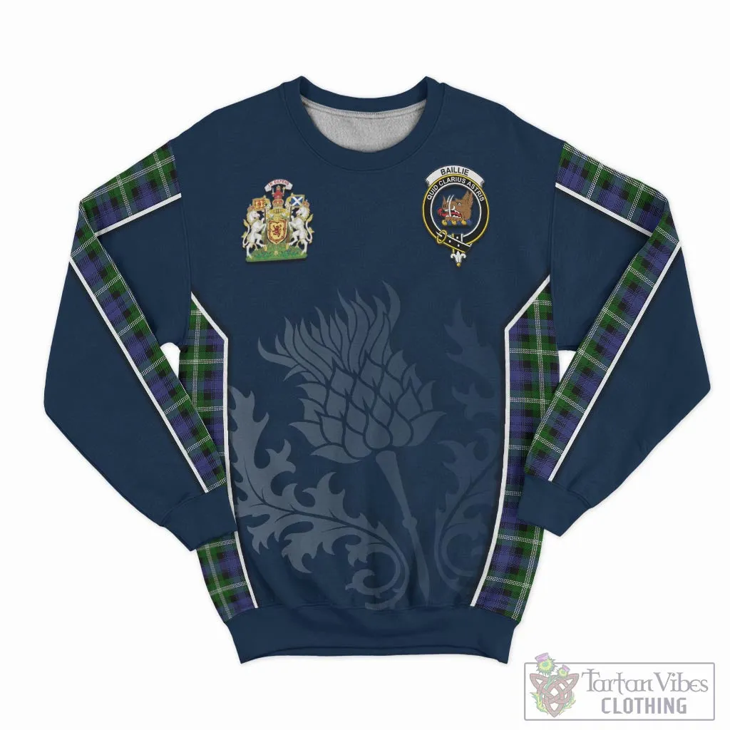 Baillie (Bailey) Tartan Sweatshirt with Family Crest and Scottish Thistle Vibes Sport Style