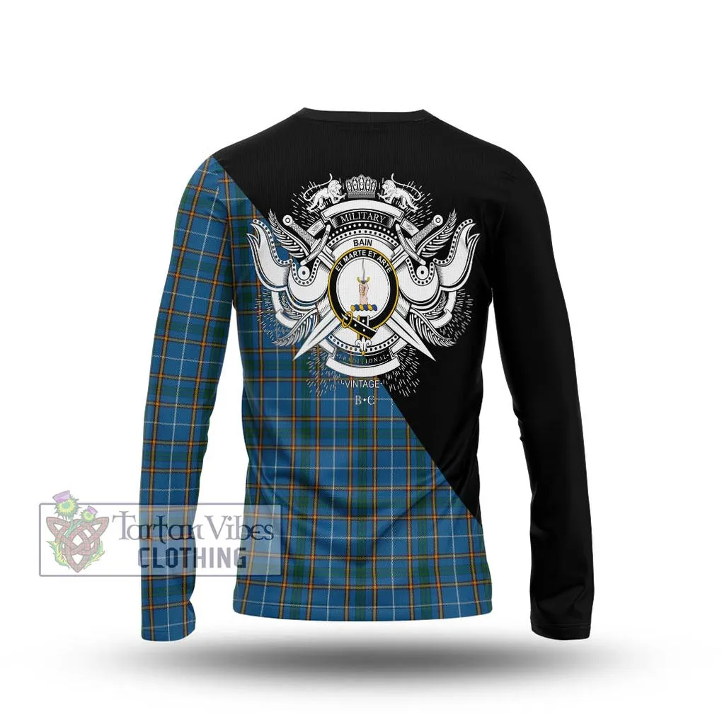 Bain Tartan Long Sleeve T-Shirt with Family Crest and Military Logo Style