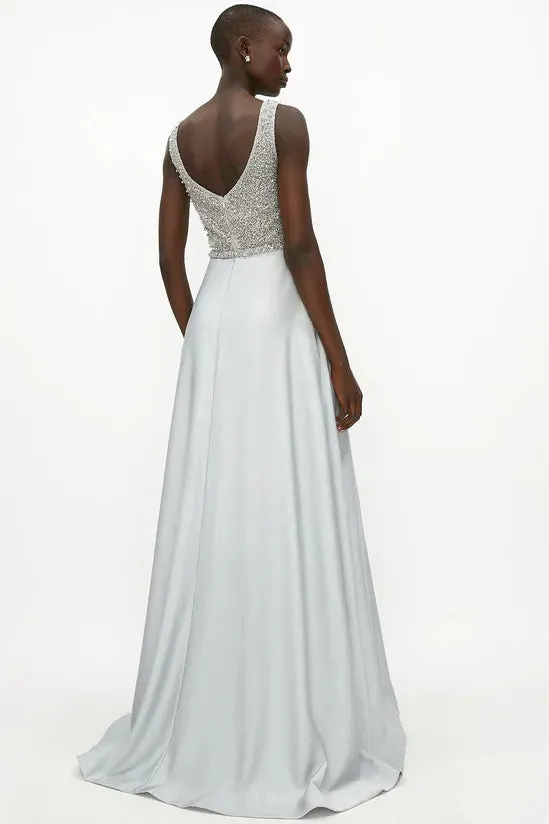 Beaded Satin Maxi Dress