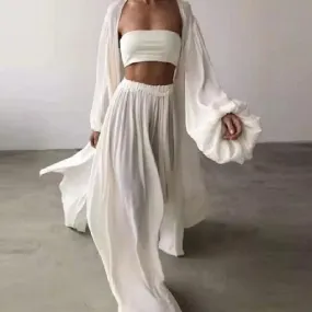 Beautiful White 2 Piece Kimono & Pant Set