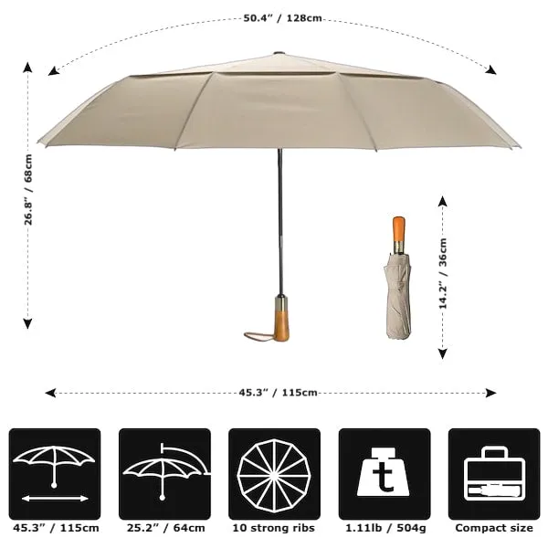 Beige Automatic Windproof Folding Umbrella