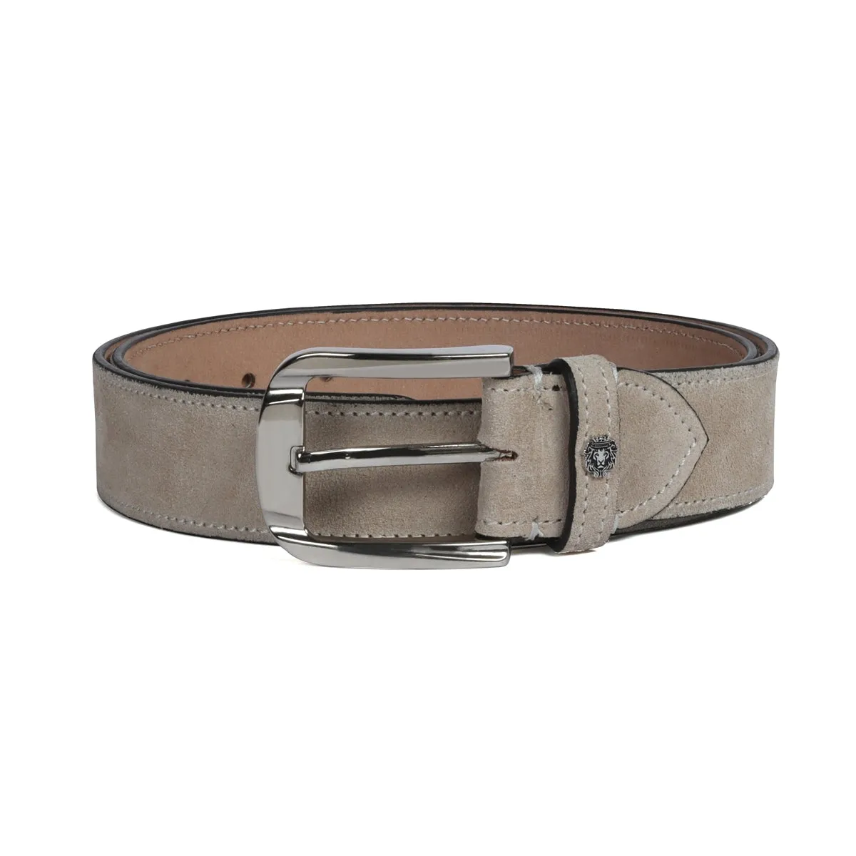 Beige Suede Leather Belt Mini Lion with Silver Finish Buckle Belt