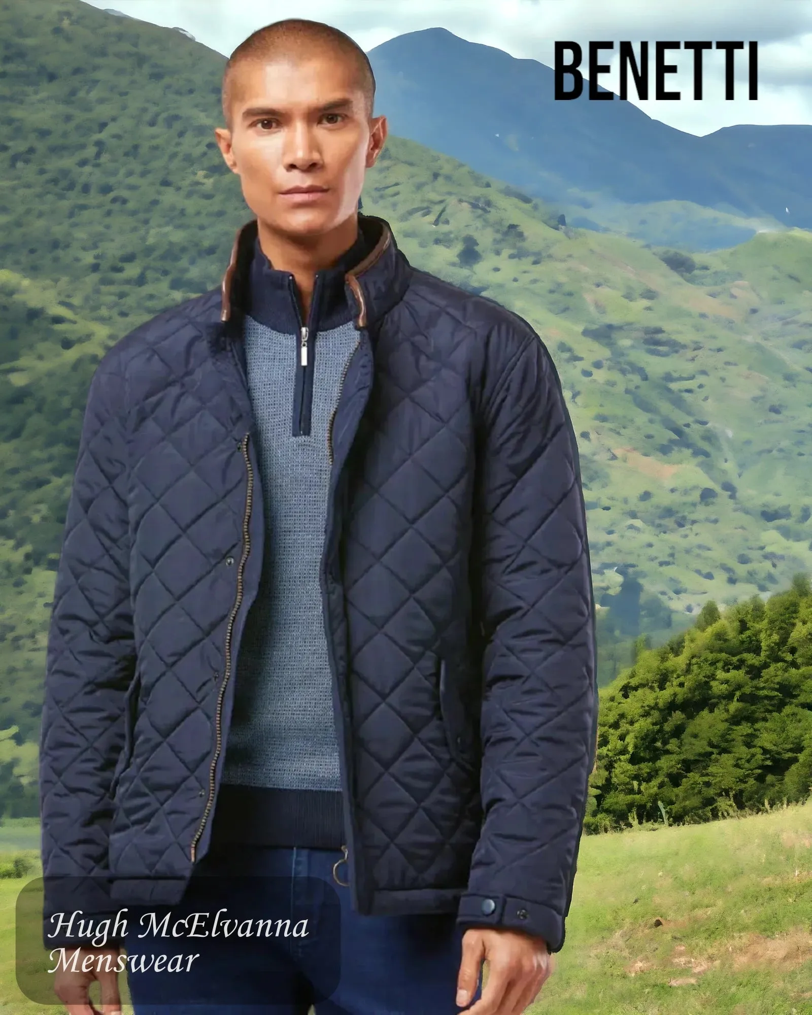 Benetti BRUTUS Navy Quilted Coat