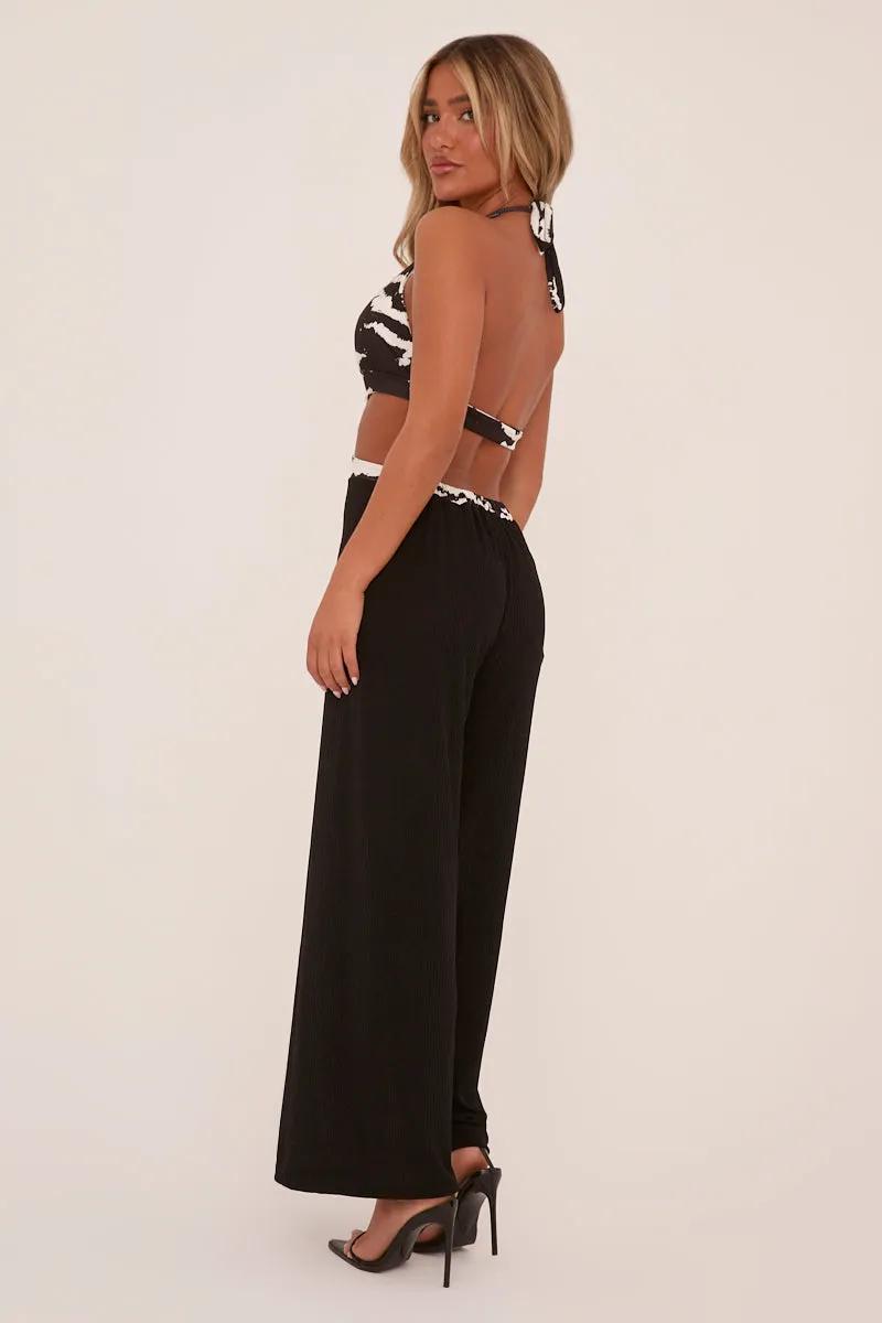 Black Zebra Print Metal Trim Halter Neck jumpsuit - Melanie