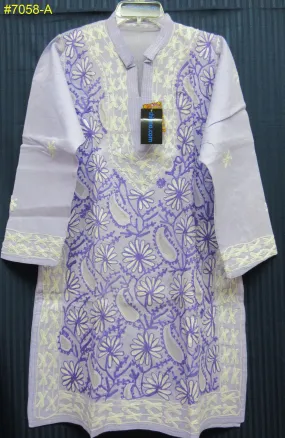 Blouse 7058a Lilac Cotton Purple detail Women Top Tunic Kurti (S)