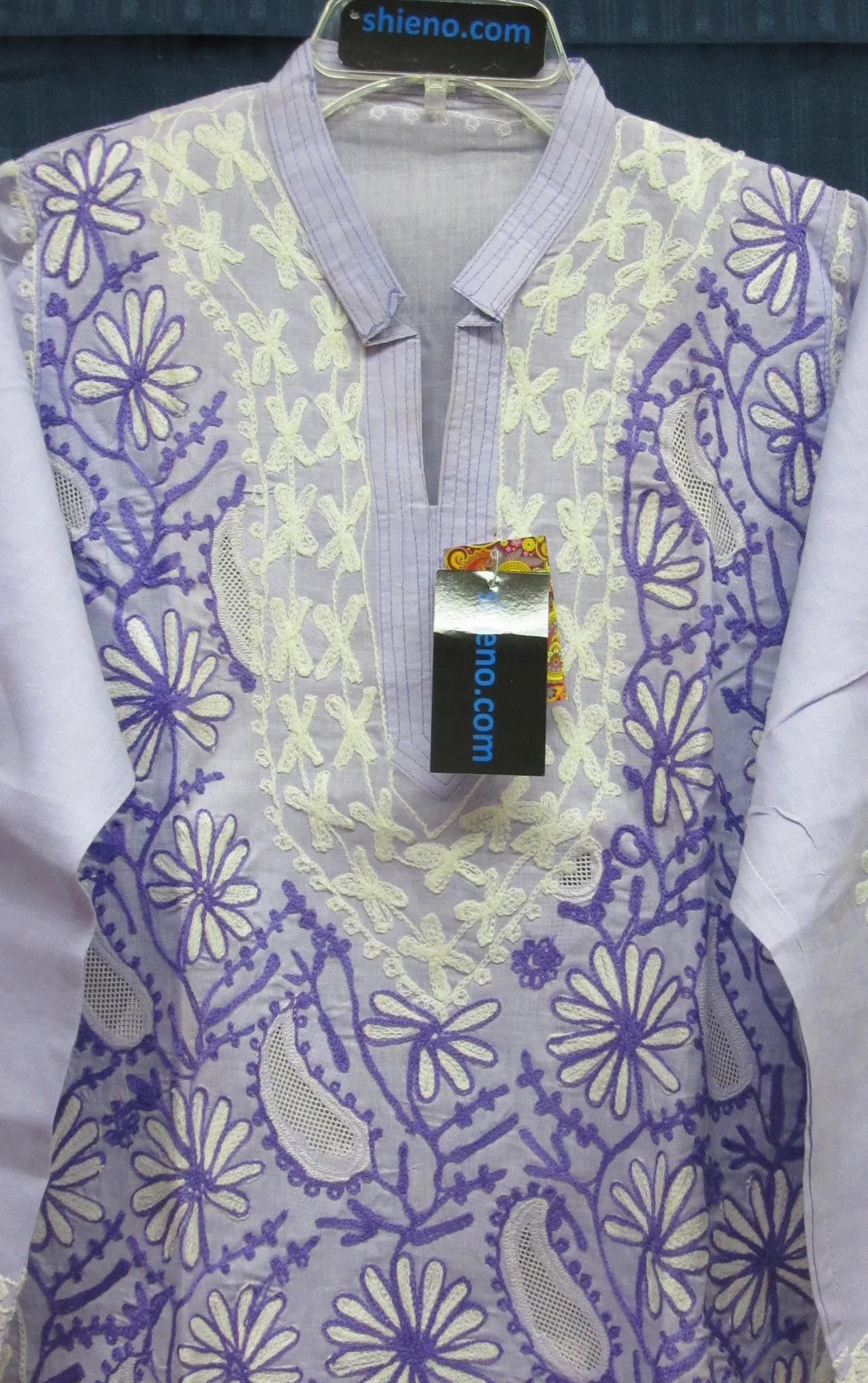 Blouse 7058a Lilac Cotton Purple detail Women Top Tunic Kurti (S)