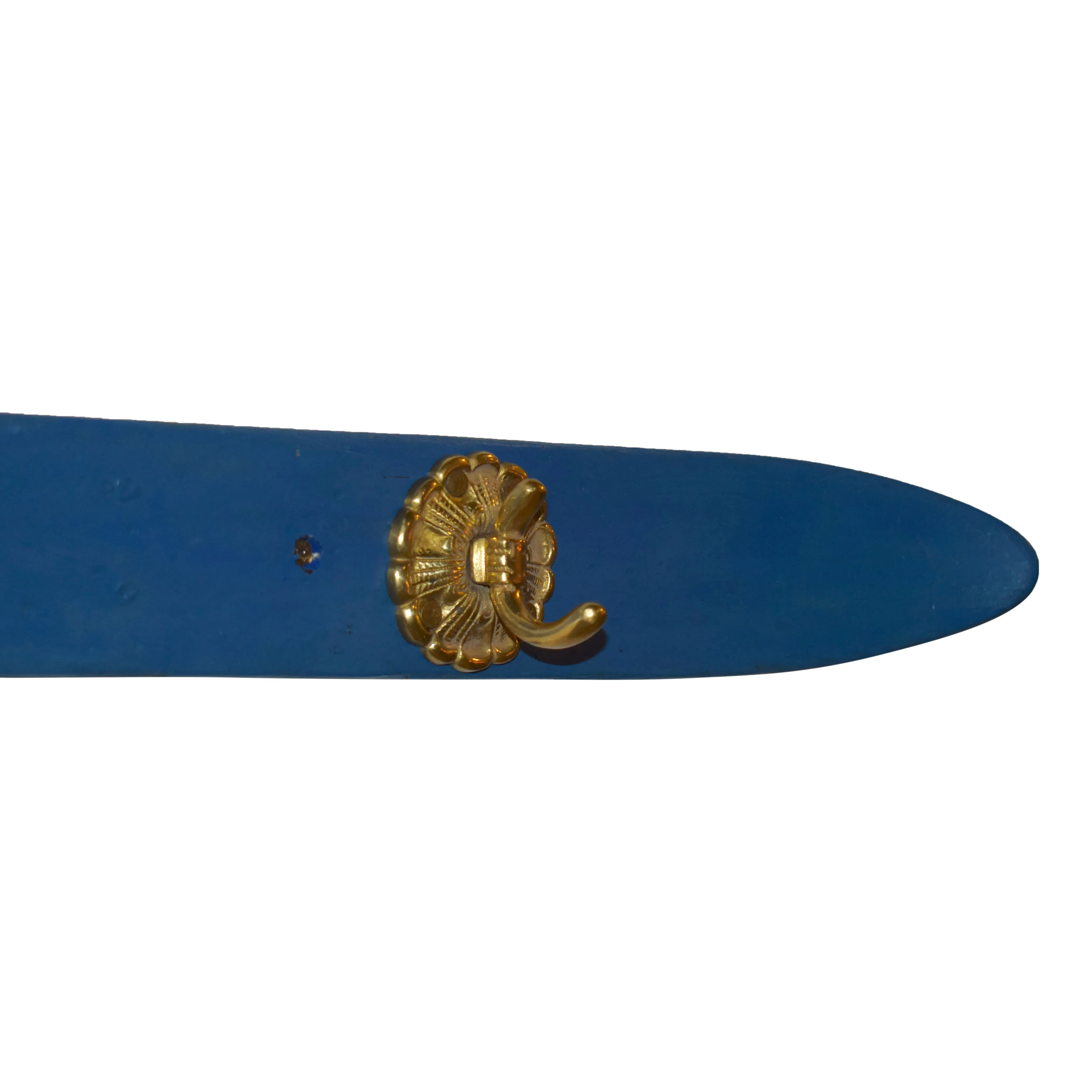 Blue Ski Wall Rack with Three Brass Hooks