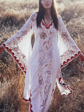 Bohemian Irregular Bat Long Sleeve Printed Dress Maxi Dress