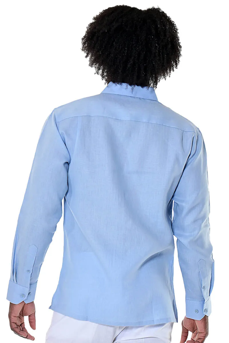 Bohio 100% Linen Mens Fancy Long Sleeves w/Fancy Panels Beach Shirt in (2) Colors-MLS104