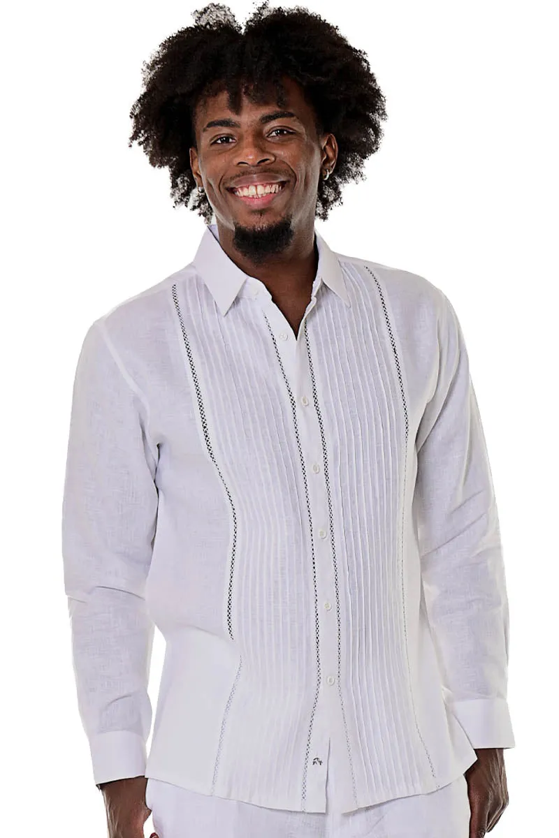 Bohio 100% Linen Mens Fancy Long Sleeves w/Fancy Panels Beach Shirt in (2) Colors-MLS104