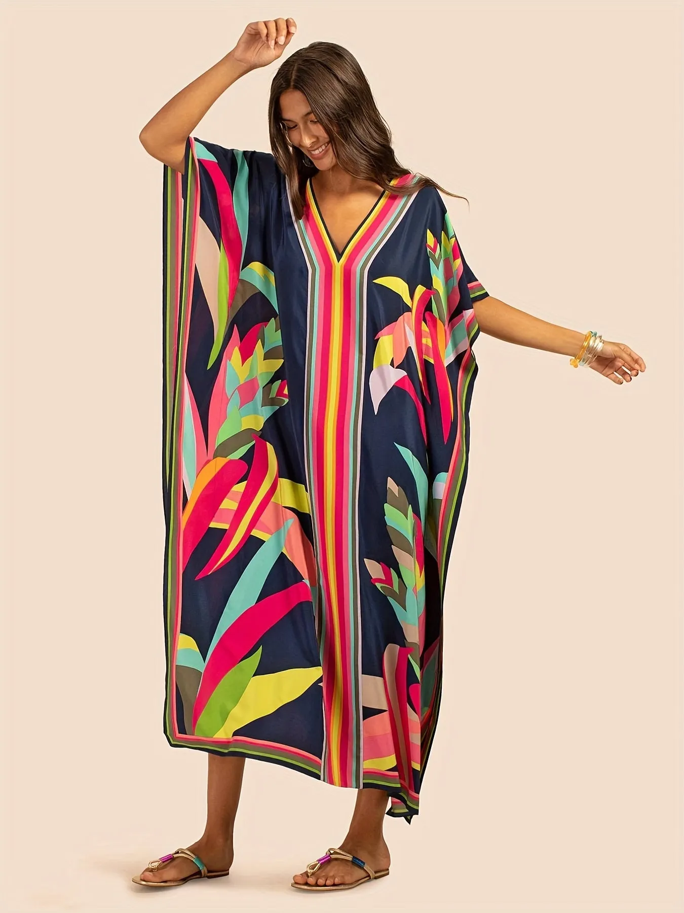 Boho Kimono Maxi Cover with Floral Print for Plus Size Women