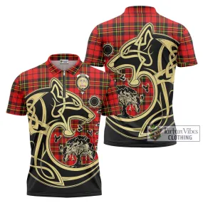 Brodie Modern Tartan Zipper Polo Shirt with Family Crest Celtic Wolf Style