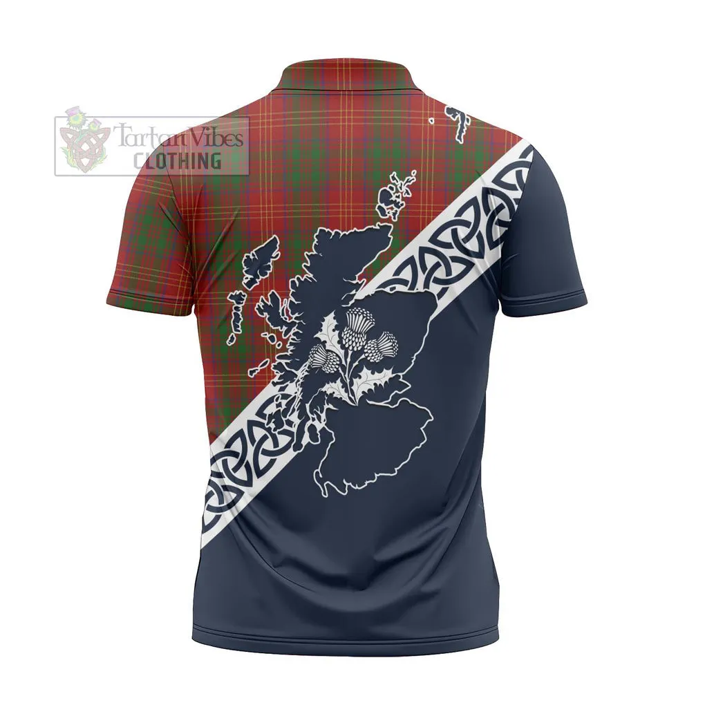 Burns Tartan Zipper Polo Shirt Featuring Thistle and Scotland Map