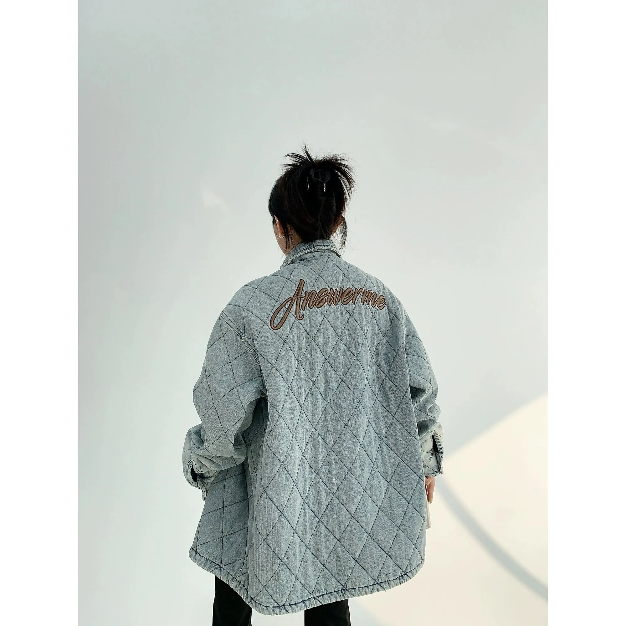 Button Closure Oversized Quilted Coat