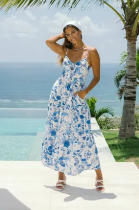 Camille Blue Floral Tiered Maxi Dress