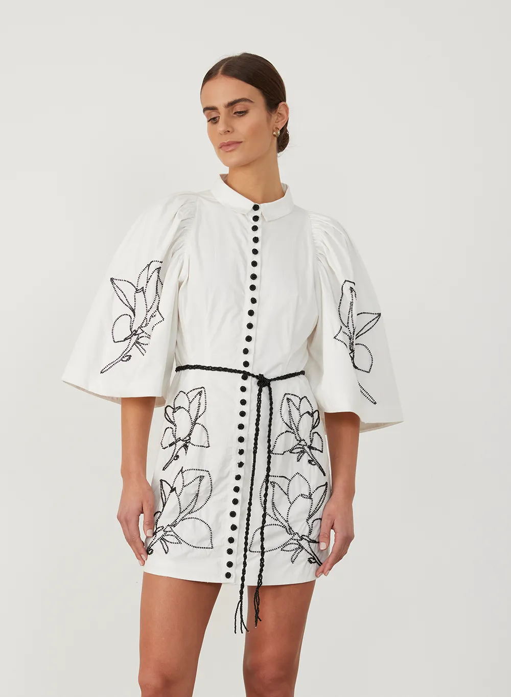 Charleigh Organic Cotton Bead Mini Shirt Dress