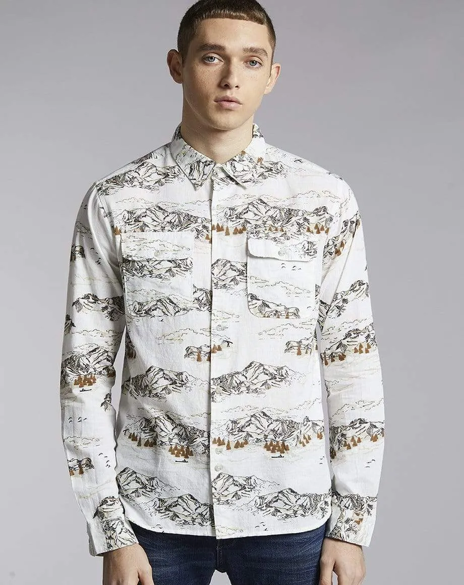 Cheyenne Mountain Print Mens Shirt | White