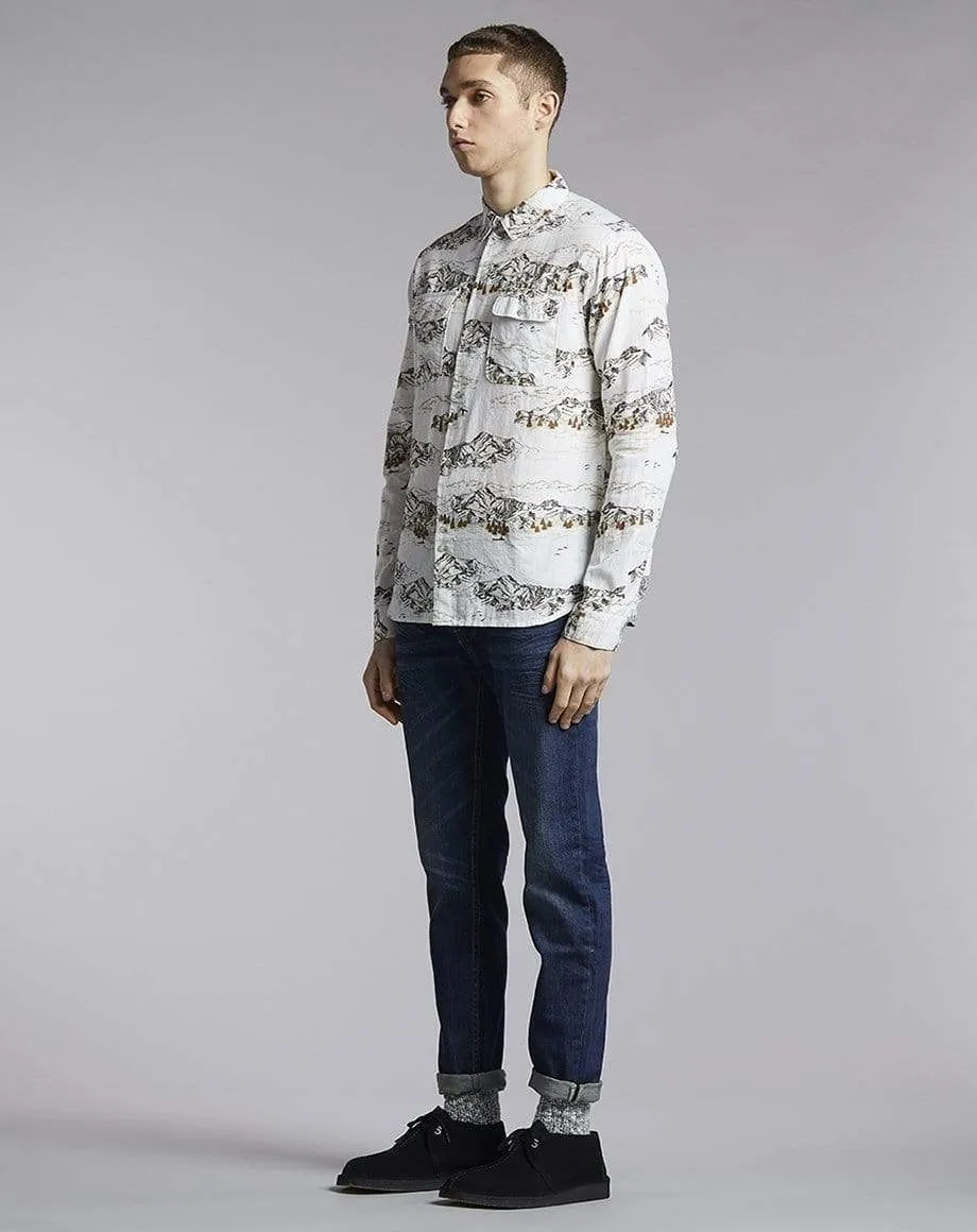 Cheyenne Mountain Print Mens Shirt | White