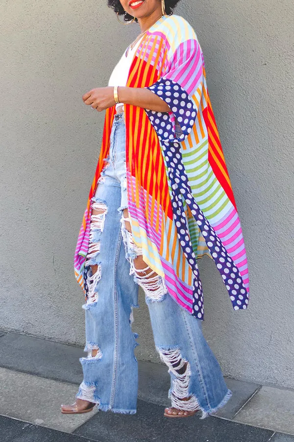 Chic Colorful Figure Graphic Kimono