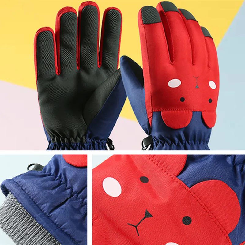 Children Cartoon Outdoor Waterproof Thick Warm Ski Gloves