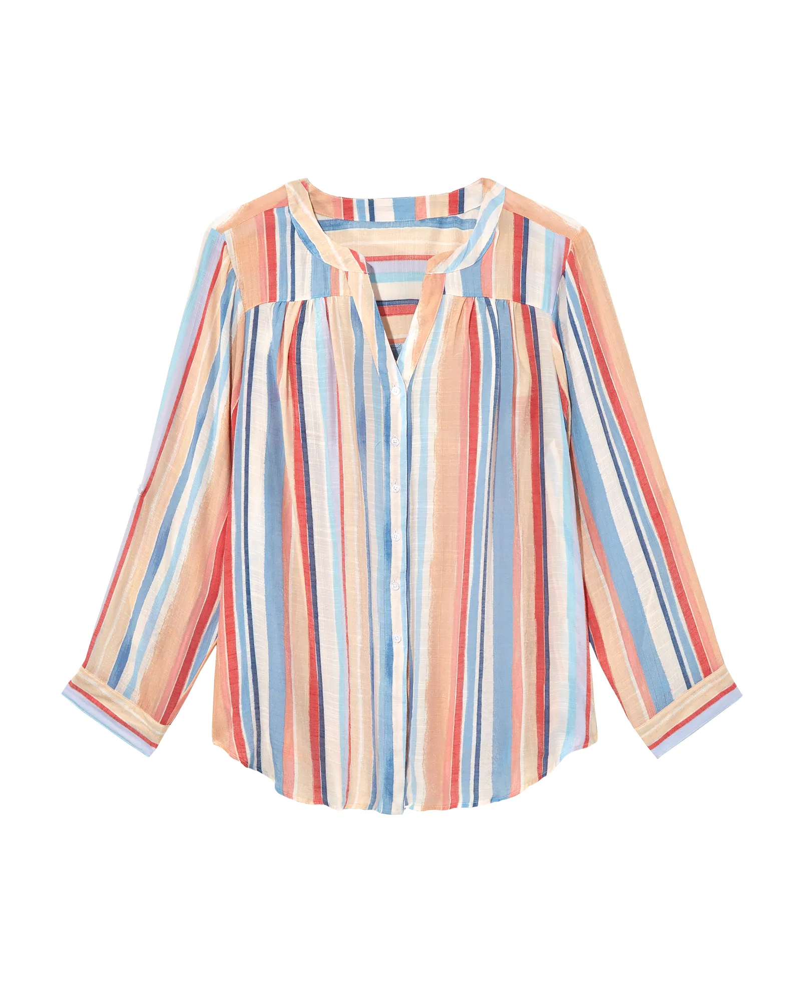 Christa Long Sleeve Blouse | Peach / Azure Blue