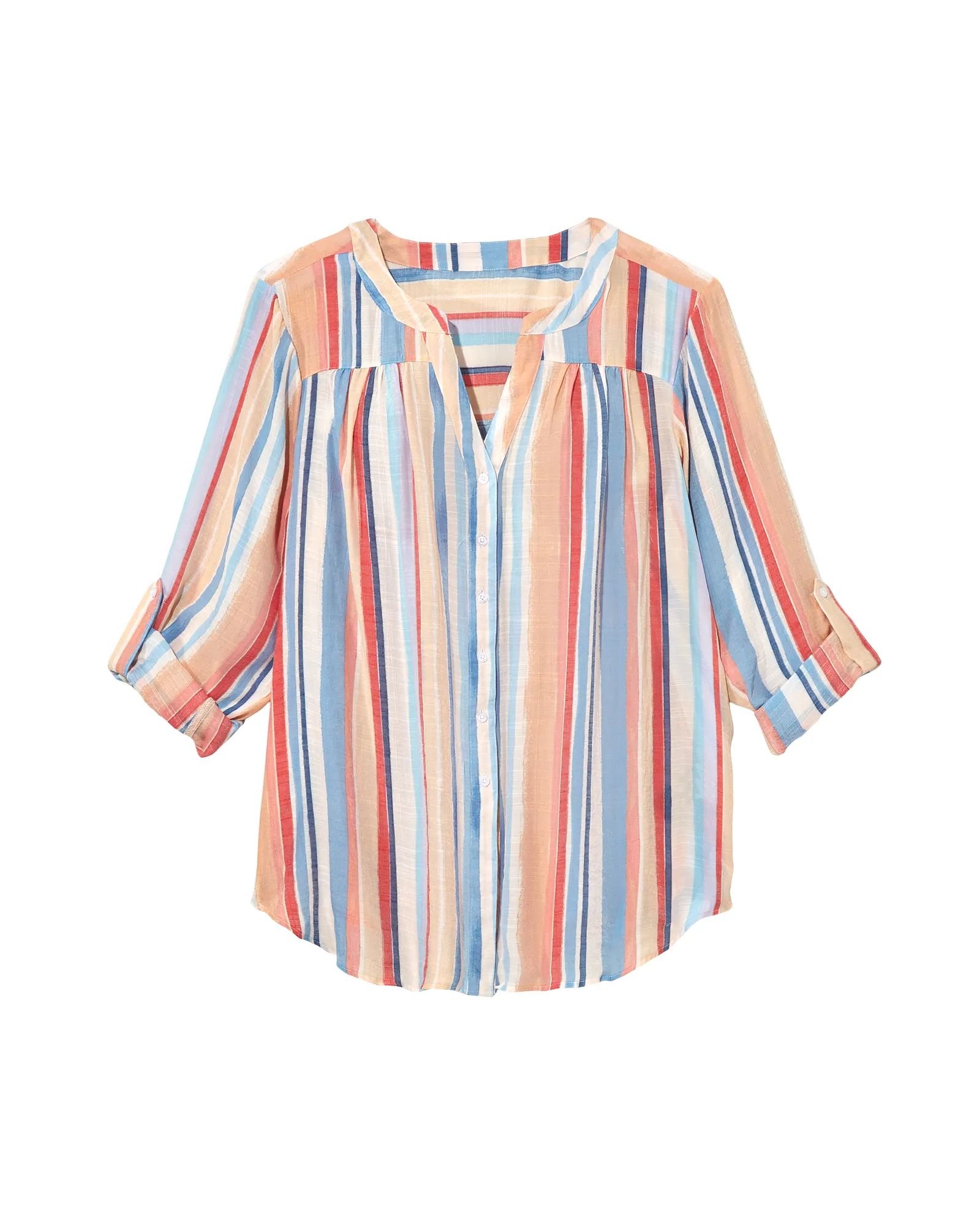 Christa Long Sleeve Blouse | Peach / Azure Blue