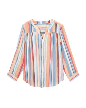 Christa Long Sleeve Blouse | Peach / Azure Blue