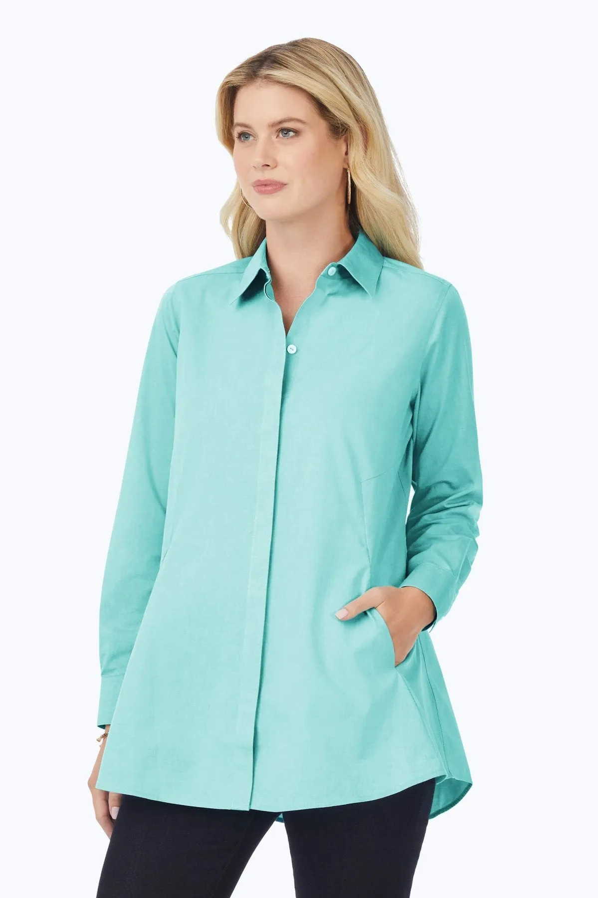 Cici Pinpoint No Iron Long Sleeve Tunic