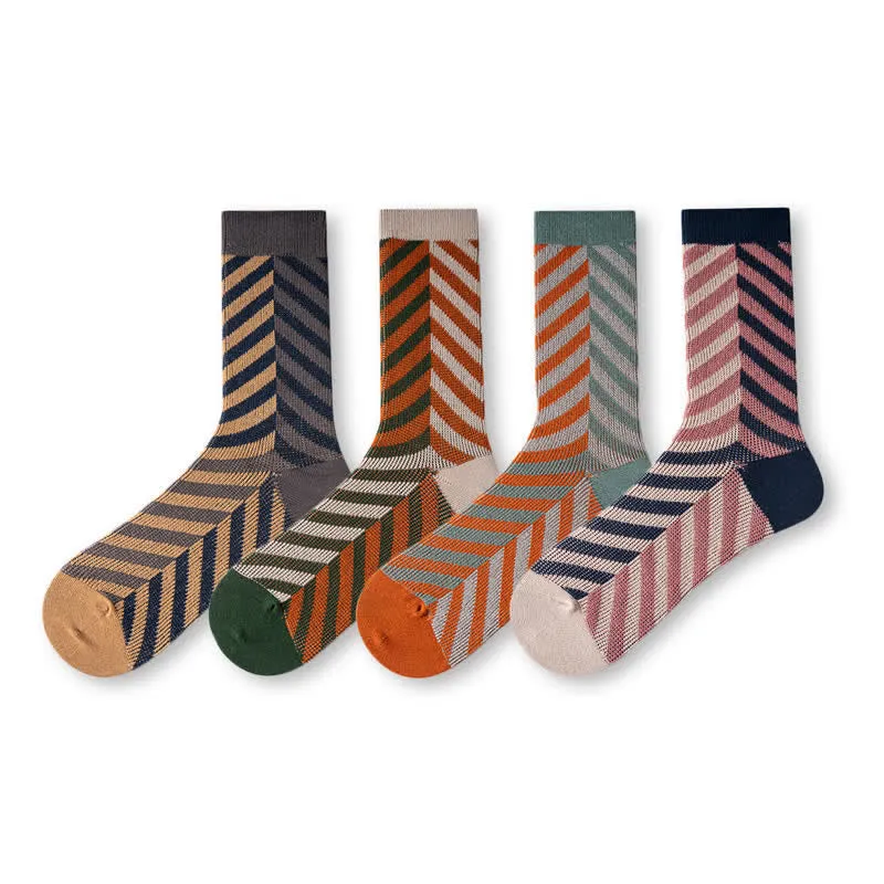 Classic Colorblock Arrow Striped Cotton Crew Socks