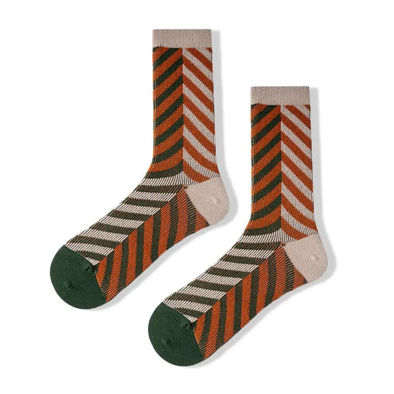 Classic Colorblock Arrow Striped Cotton Crew Socks