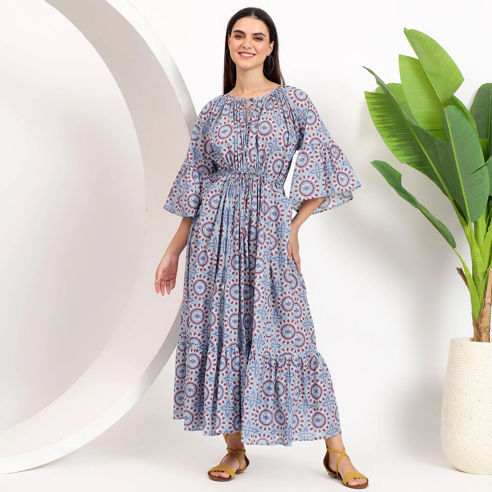 Claudia Brown Handblock Cotton Maxi Dress